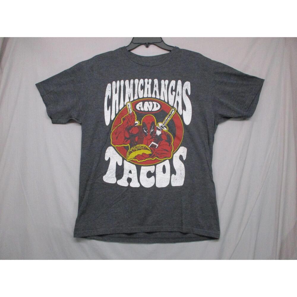 Marvel‎ Heather Grey Unisex Graphic Tee Deadpool "Chimichangas Tacos" Size M